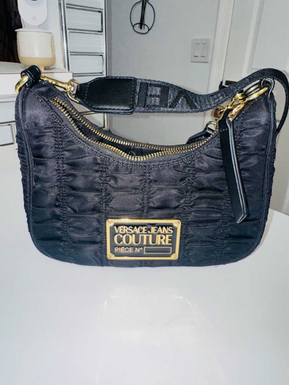 Versace Jeans Collection Black Quilted Crossbody with Gold Plaque